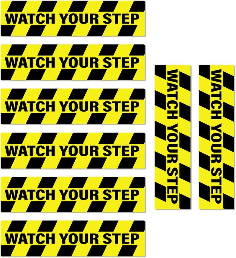 RABOWA Pack 8 Pcs Watch Your Step Sticker for Indoor Outdoor Floor Safety Caution Warning Security Signs Window Funny Bumper Stickers Weatherproof Large Vinyl Decals Home Accessories - Image 1
